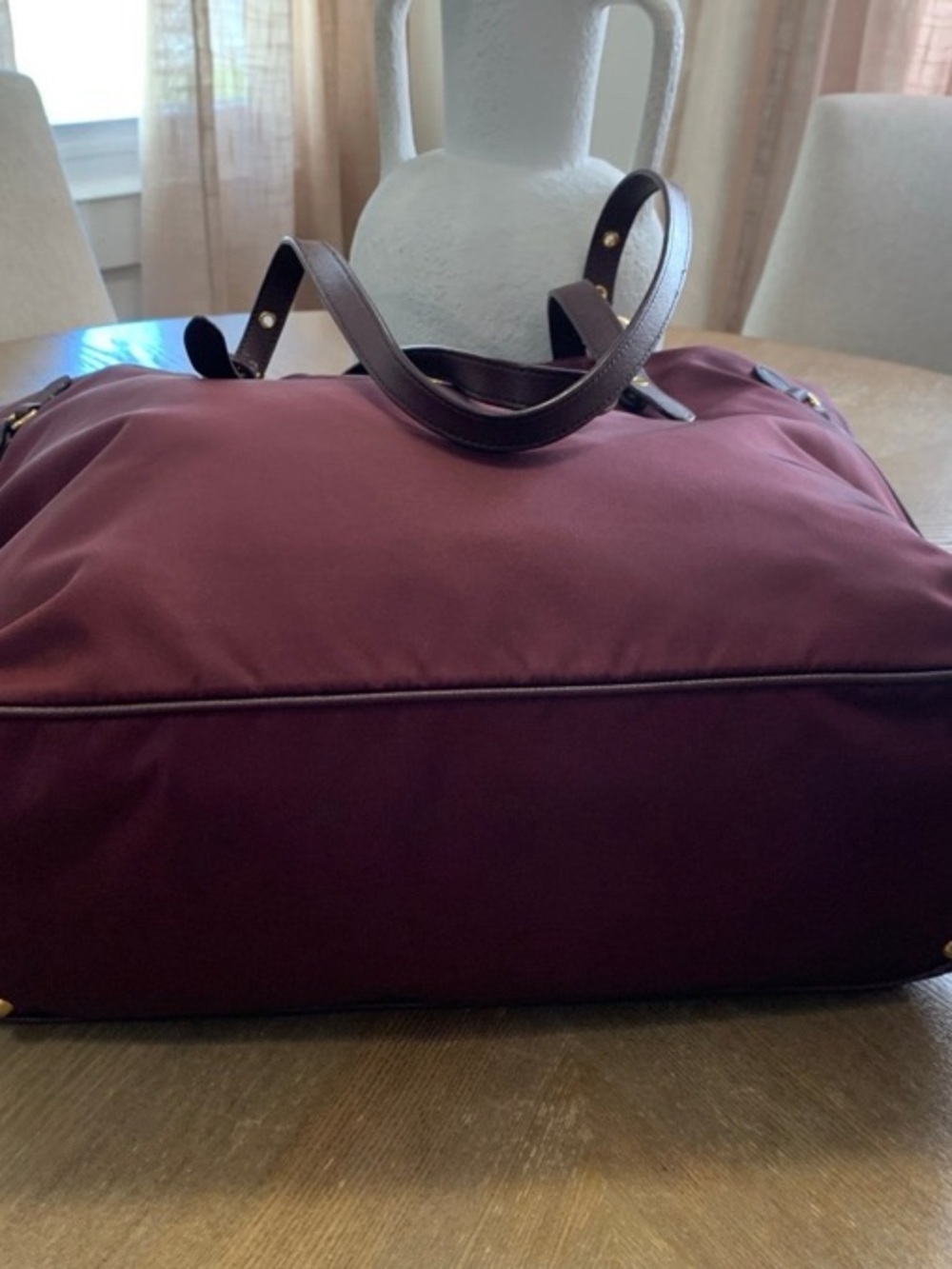 Prada Burgundy Nylon Tote with Gold-Tone Logo~Certificate Of Authenticity - Picture 5 of 13